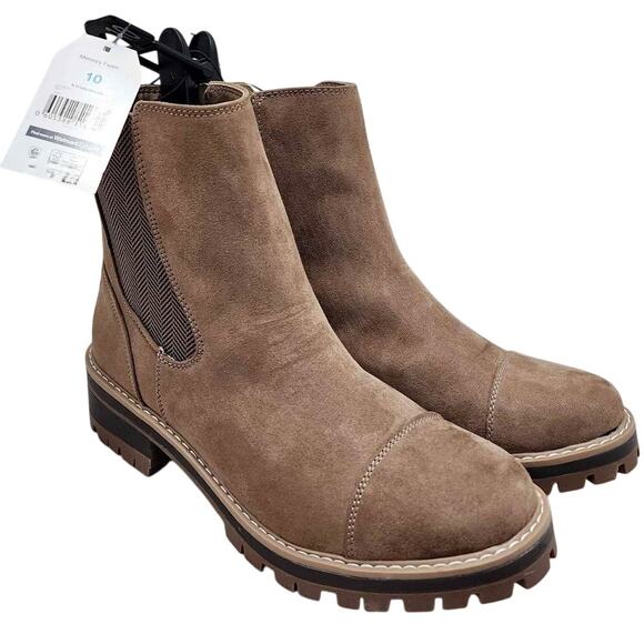 Brown Size 10 Women's Boots Rugged Sole Pull-On Lug Chelsea Ankle Memory Foam - Picture 1 of 3